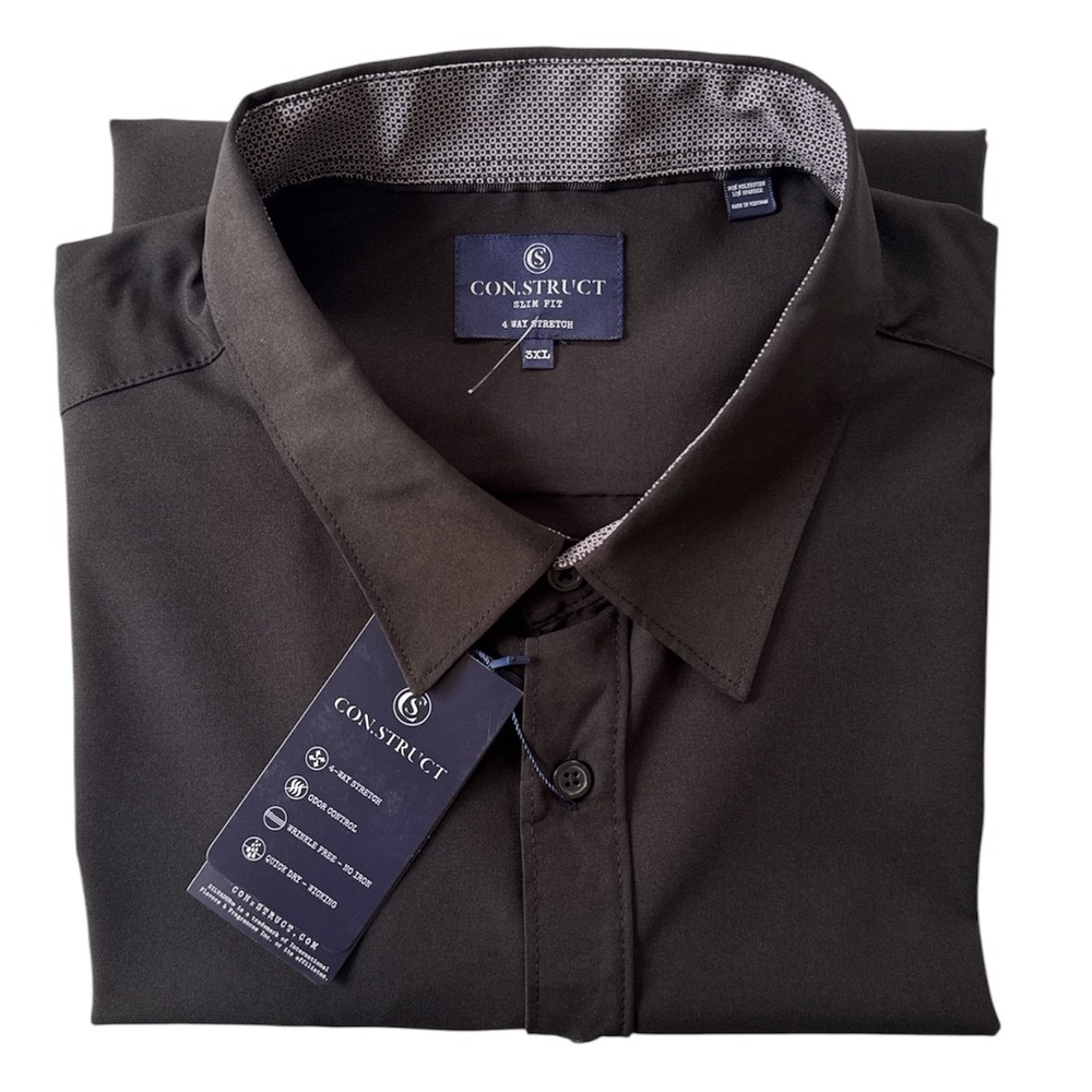 CON.STRUCT Slim Fit 4-Way Stretch Wrinkle-Free Dress Shirt 3XL Black | New $69